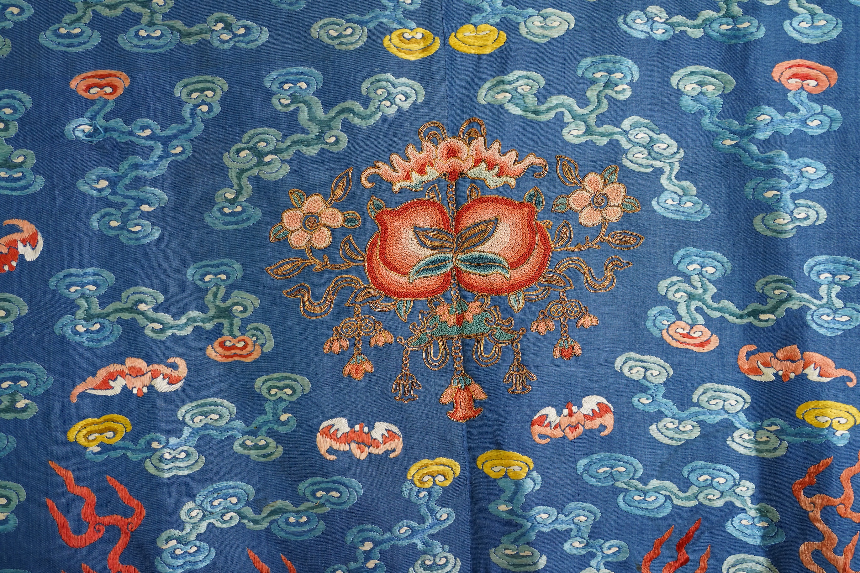 A Chinese blue silk man’s dragon robe, jifu, 19th century
